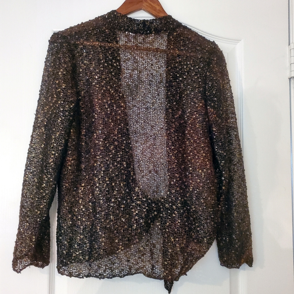 Chicos Black Golden Lusciana Long Sleeve Shirt Fudge Cardigan 0 NWT - Picture 5 of 6